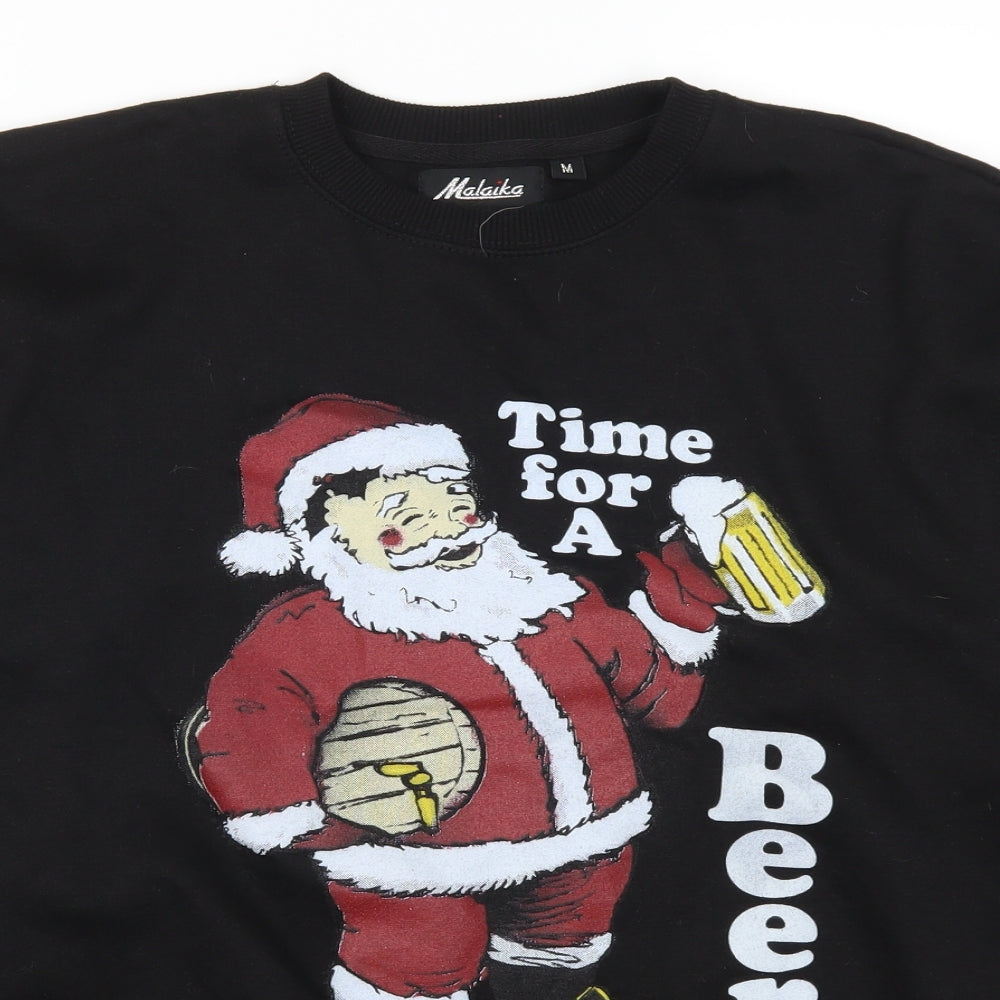 Malaika Mens Black   Pullover Sweatshirt Size M  - Santa Time For A Beer