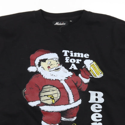 Malaika Mens Black   Pullover Sweatshirt Size M  - Santa Time For A Beer