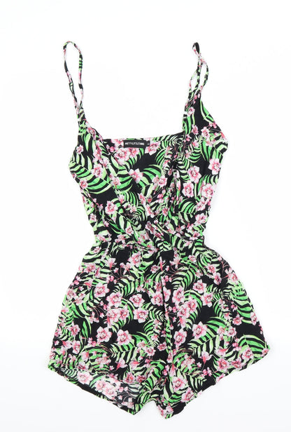 PRETTYLITTLETHING Womens Green Floral  Shorts One-Piece Size 8