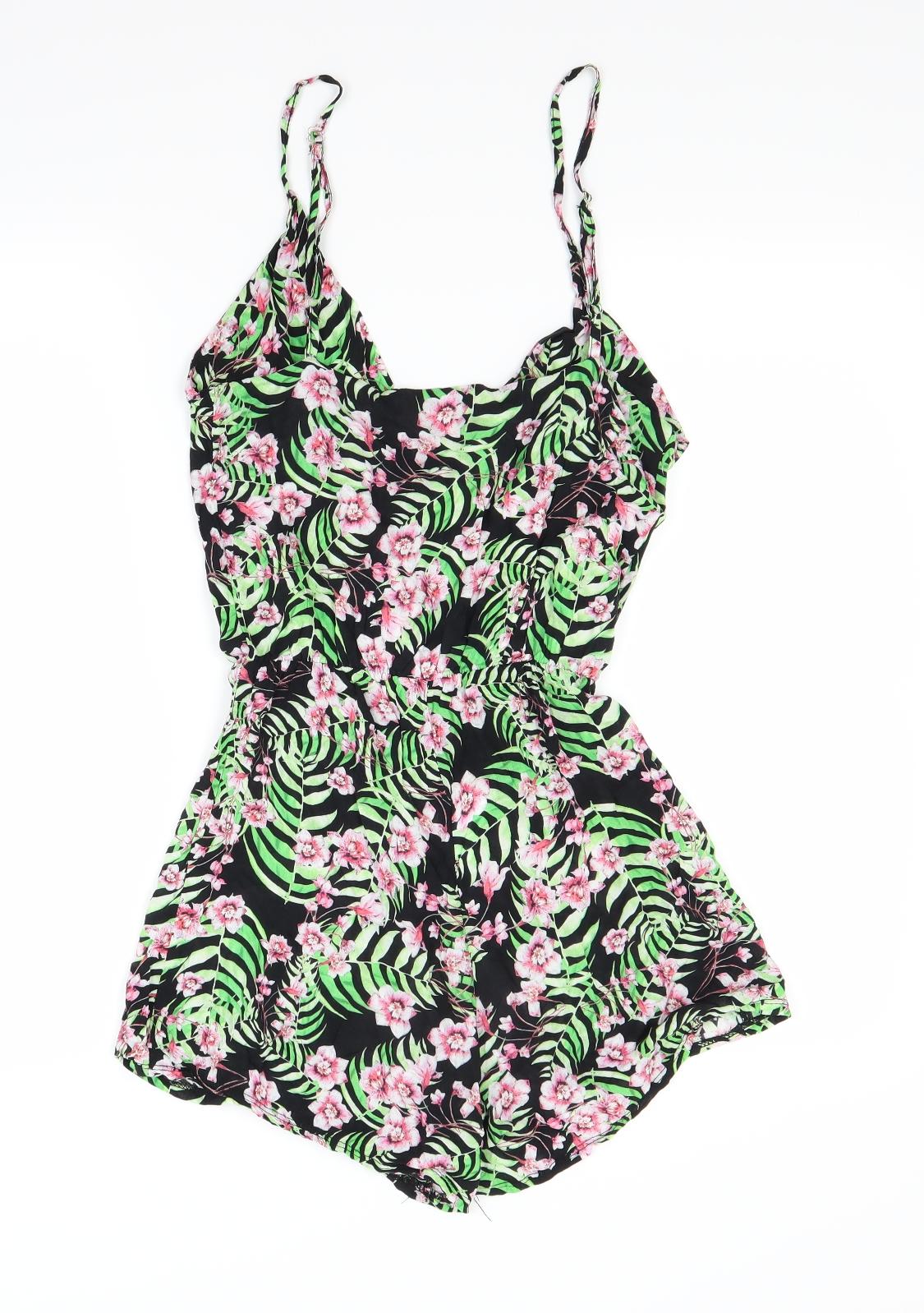 PRETTYLITTLETHING Womens Green Floral  Shorts One-Piece Size 8