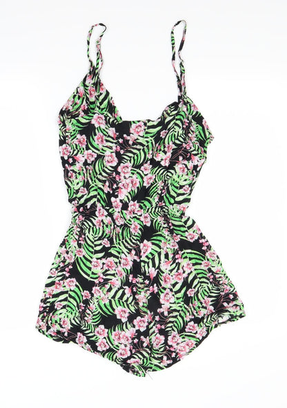 PRETTYLITTLETHING Womens Green Floral  Shorts One-Piece Size 8