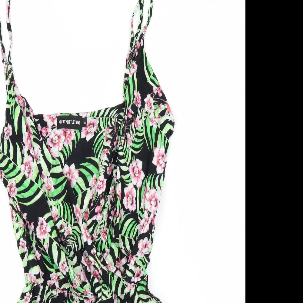 PRETTYLITTLETHING Womens Green Floral  Shorts One-Piece Size 8