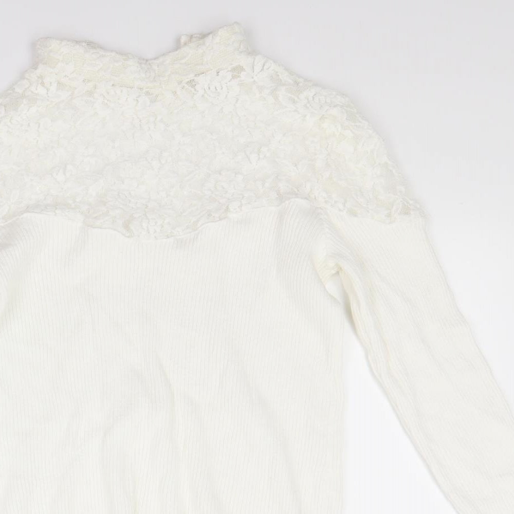 Close-up detail of tesini women’s white jumper, size UK 12