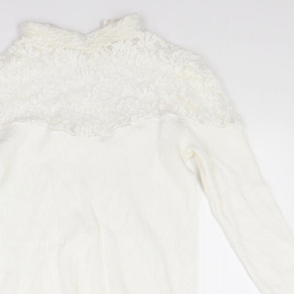 Close-up detail of tesini women’s white jumper, size UK 12