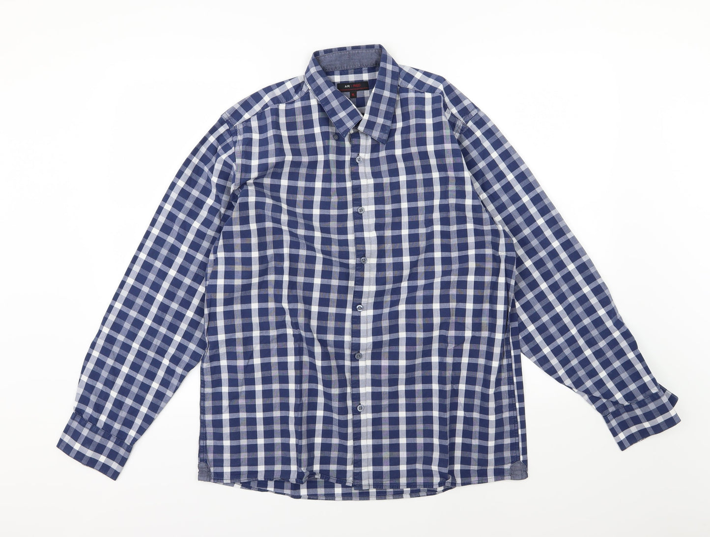 AR Red Mens Blue Striped Woven  Button-Up Size XL