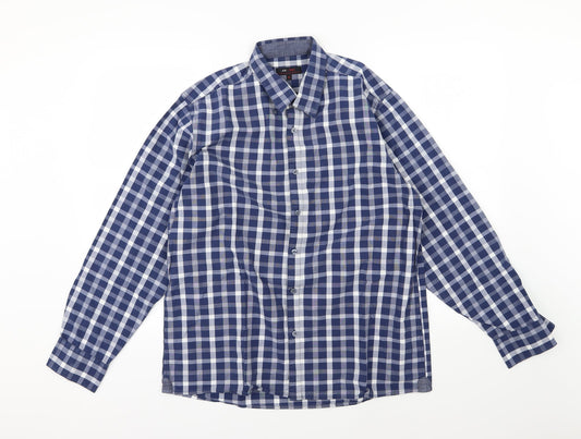 AR Red Mens Blue Striped Woven  Button-Up Size XL