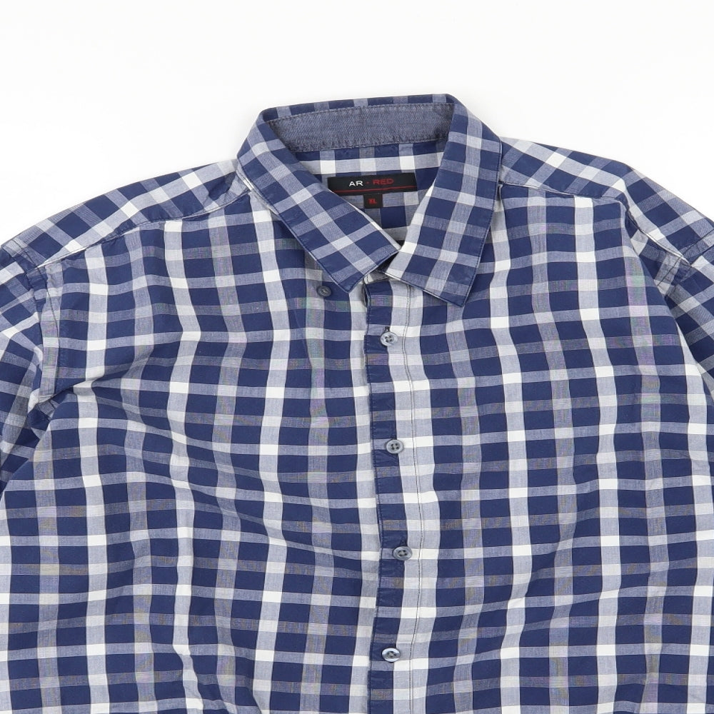 AR Red Mens Blue Striped Woven  Button-Up Size XL