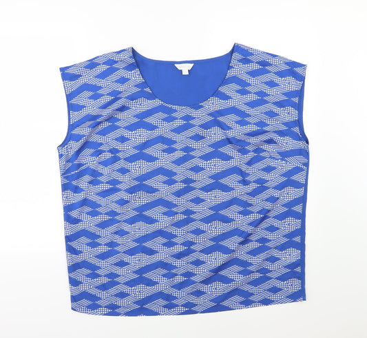 Being Casual Womens Blue Geometric Chiffon Basic Blouse Size 16