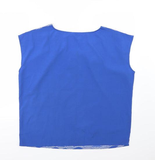 Being Casual Womens Blue Geometric Chiffon Basic Blouse Size 16