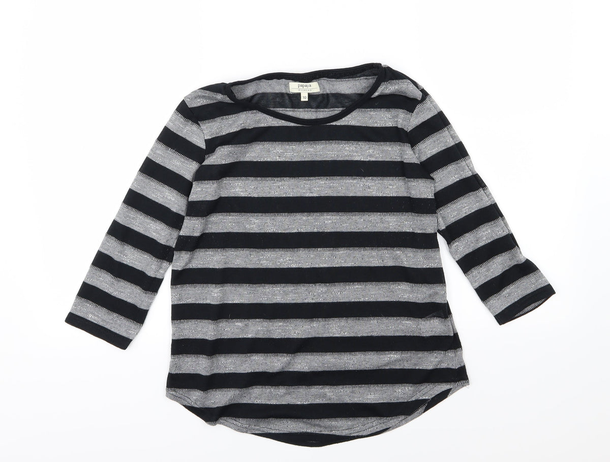 Additional front view of Papaya women’s grey striped knit jumper, size UK 10