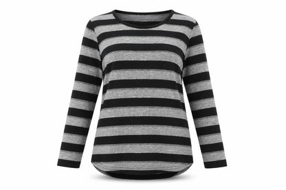 Front view of Papaya women’s grey striped knit jumper, size UK 10