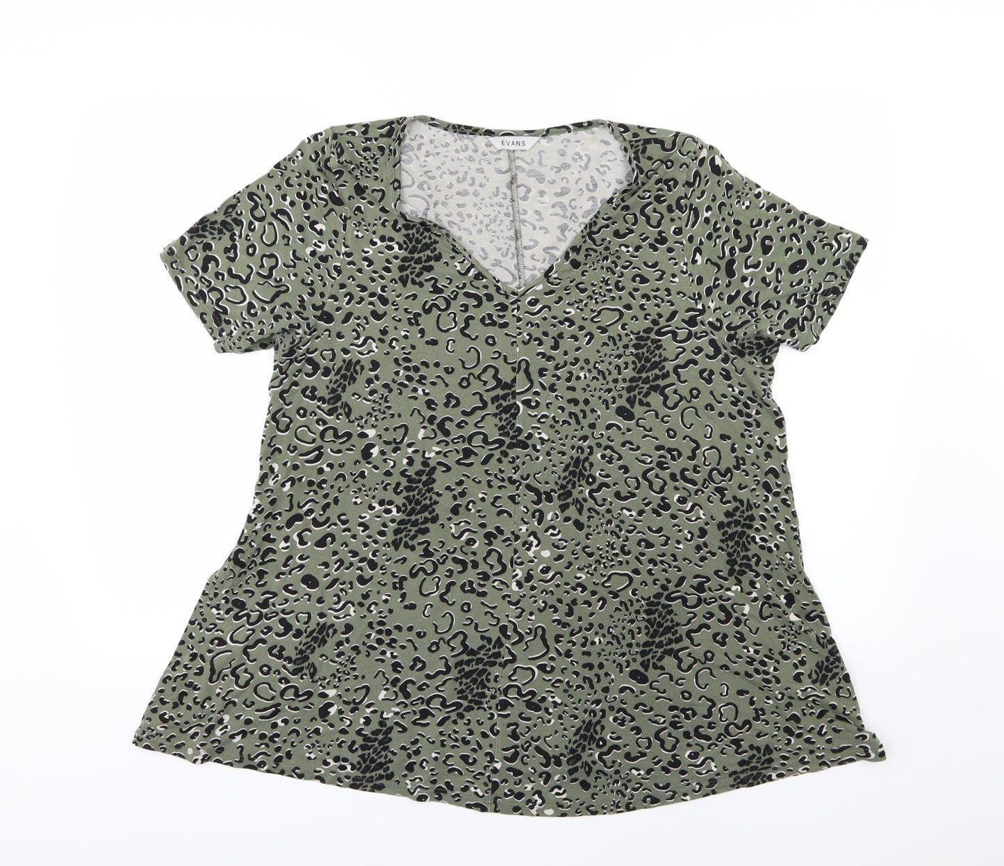 Evans Womens Green Animal Print Jersey Basic T-Shirt Size 10