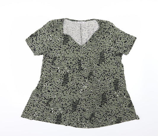 Evans Womens Green Animal Print Jersey Basic T-Shirt Size 10