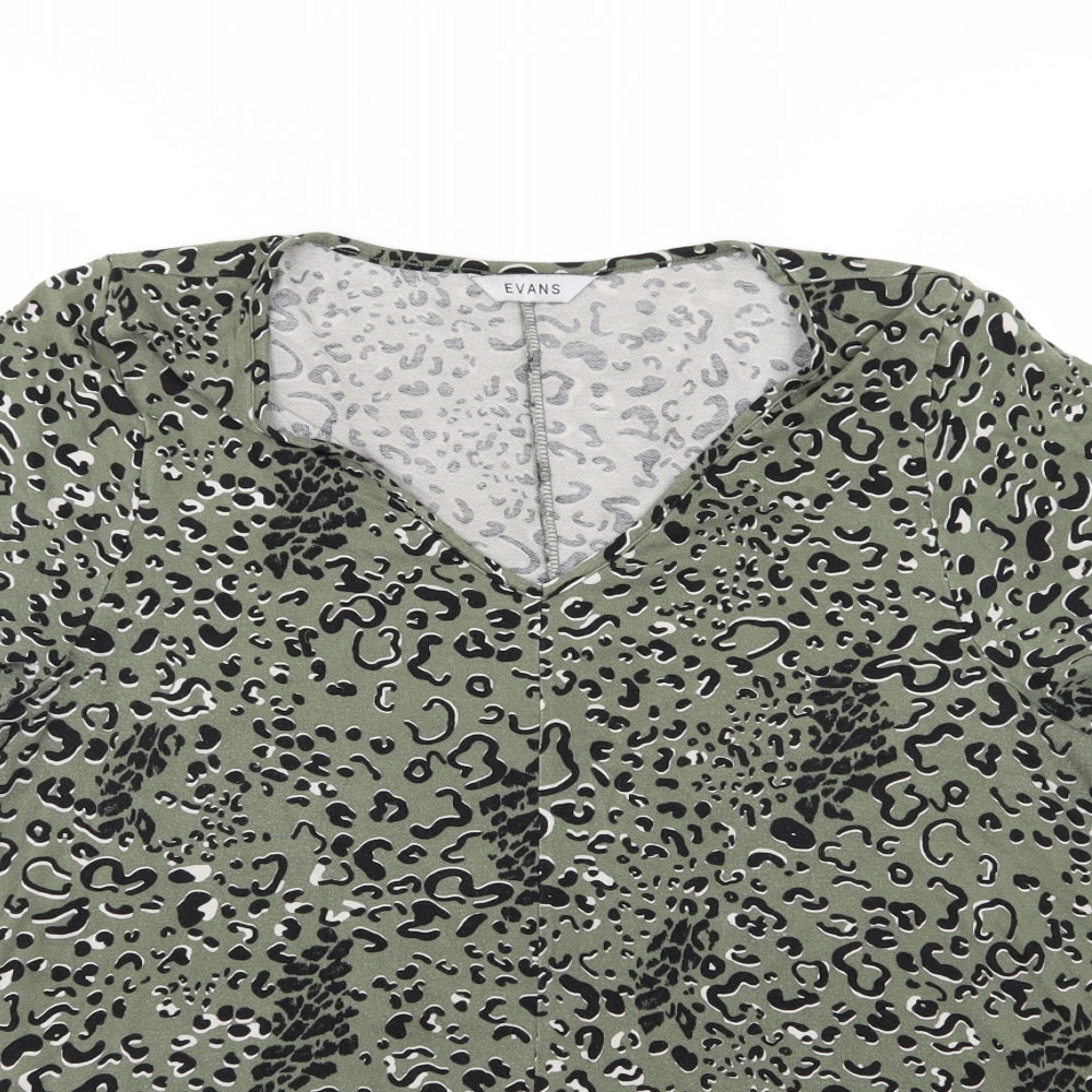 Evans Womens Green Animal Print Jersey Basic T-Shirt Size 10