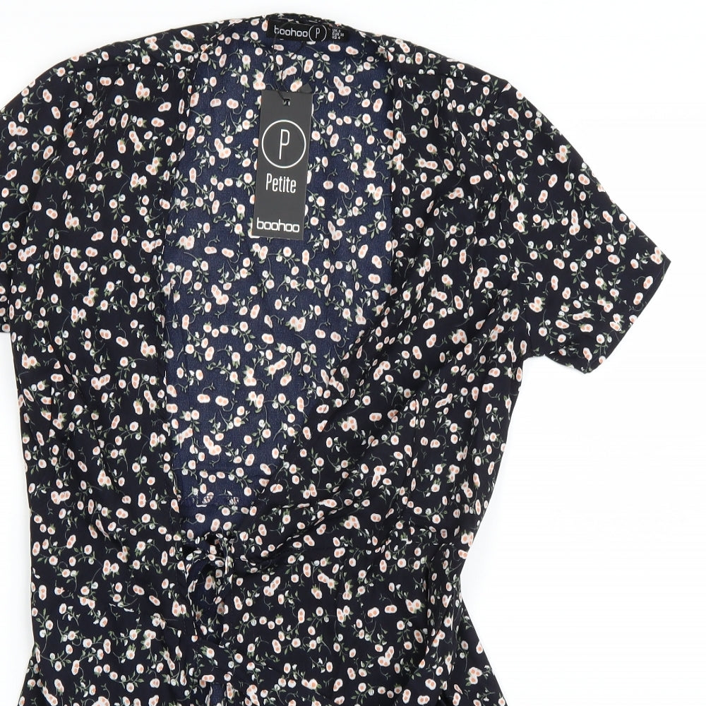 Boohoo Womens Black Floral  A-Line  Size 8