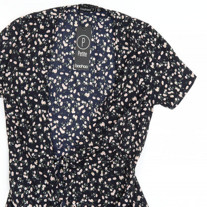 Boohoo Womens Black Floral  A-Line  Size 8
