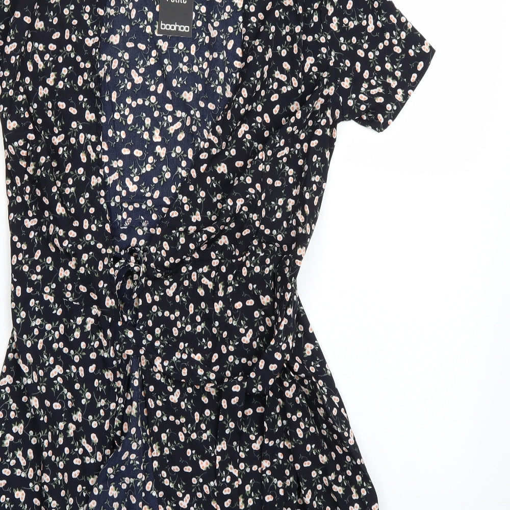 Boohoo Womens Black Floral  A-Line  Size 8
