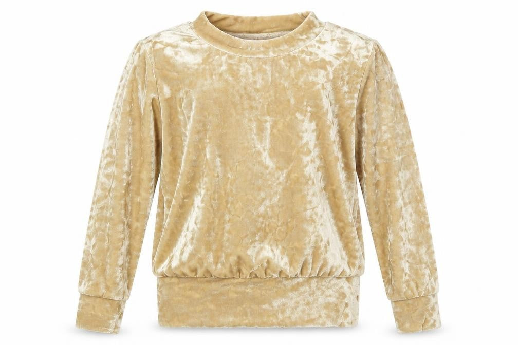 Front view of Silk girls’ gold velour pullover sweatshirt, size 7-8, years