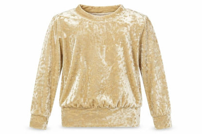 Front view of Silk girls’ gold velour pullover sweatshirt, size 7-8, years