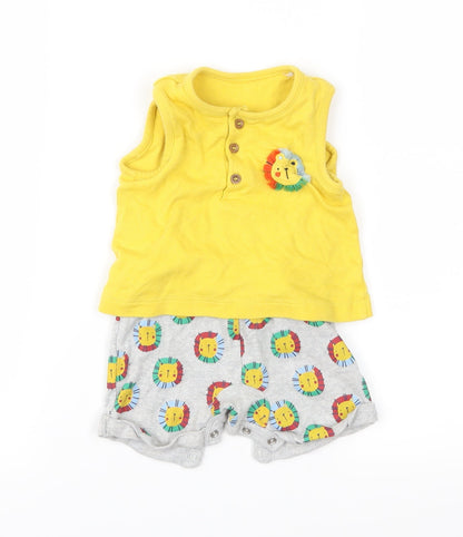 Mini Club Baby Yellow  Jersey Romper One-Piece Size 6-9 Months  - Lion