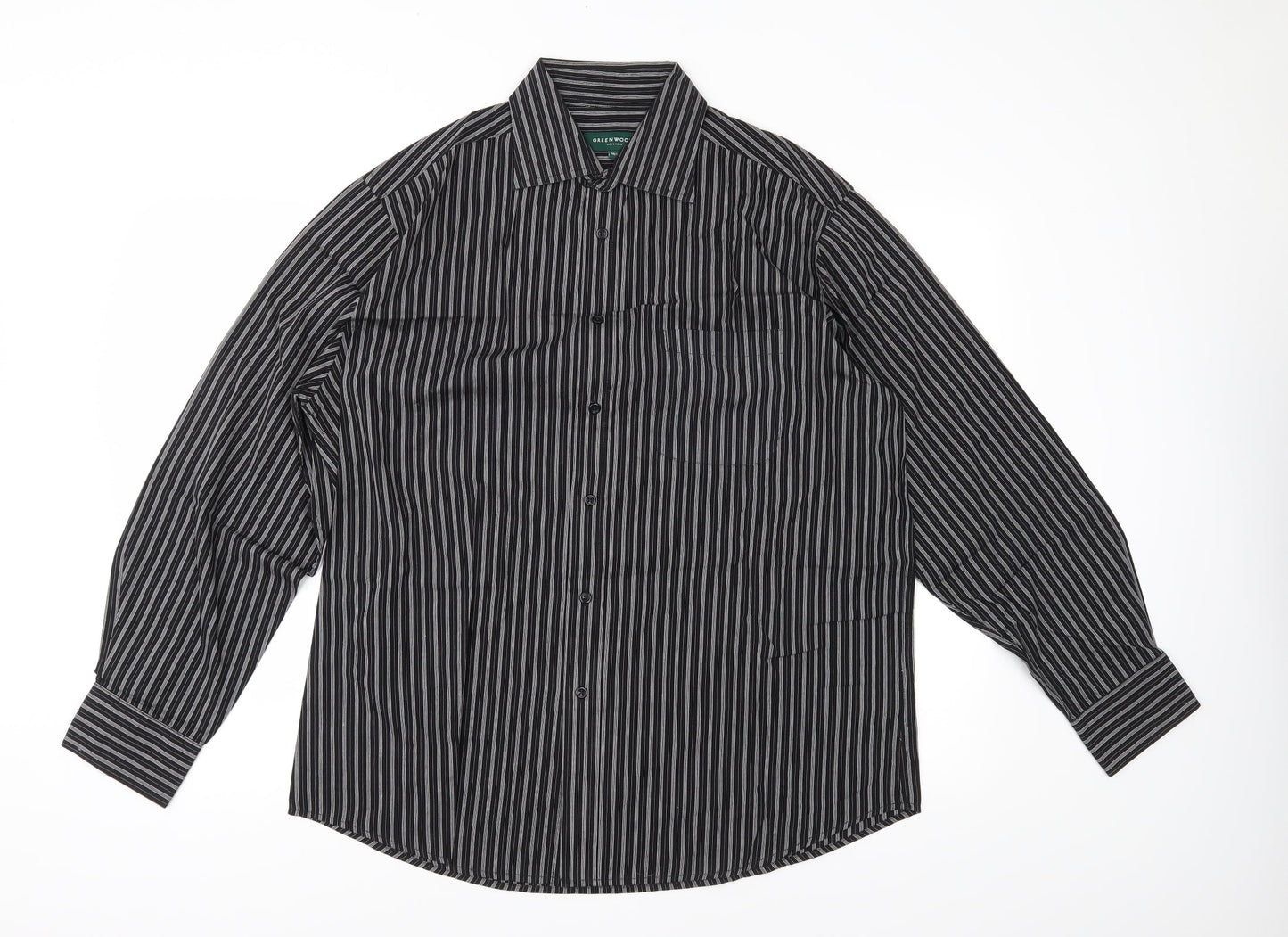 Mens UK Size 16.5 Greenwoods Black  Button-Up Long Sleeve Casual Shirt