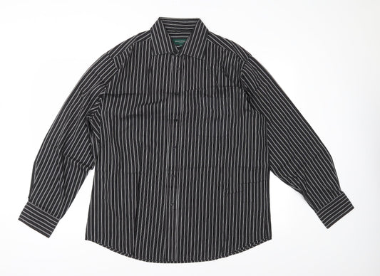 Mens UK Size 16.5 Greenwoods Black  Button-Up Long Sleeve Casual Shirt
