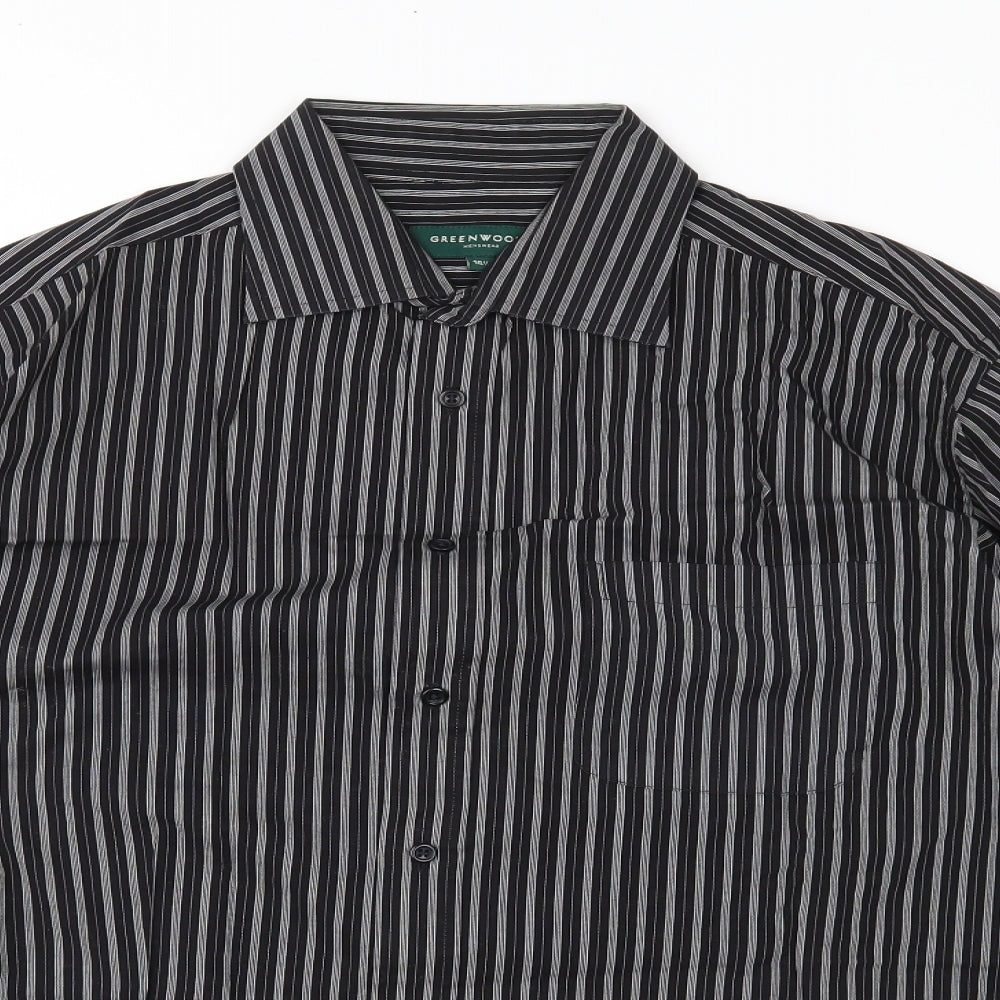 Mens UK Size 16.5 Greenwoods Black  Button-Up Long Sleeve Casual Shirt