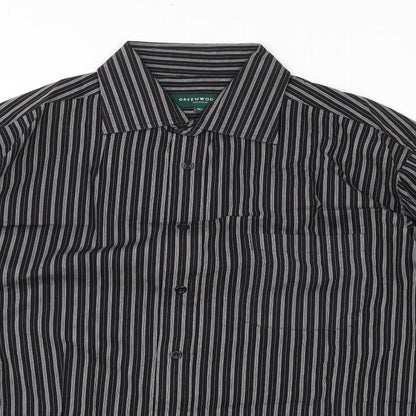 Mens UK Size 16.5 Greenwoods Black  Button-Up Long Sleeve Casual Shirt