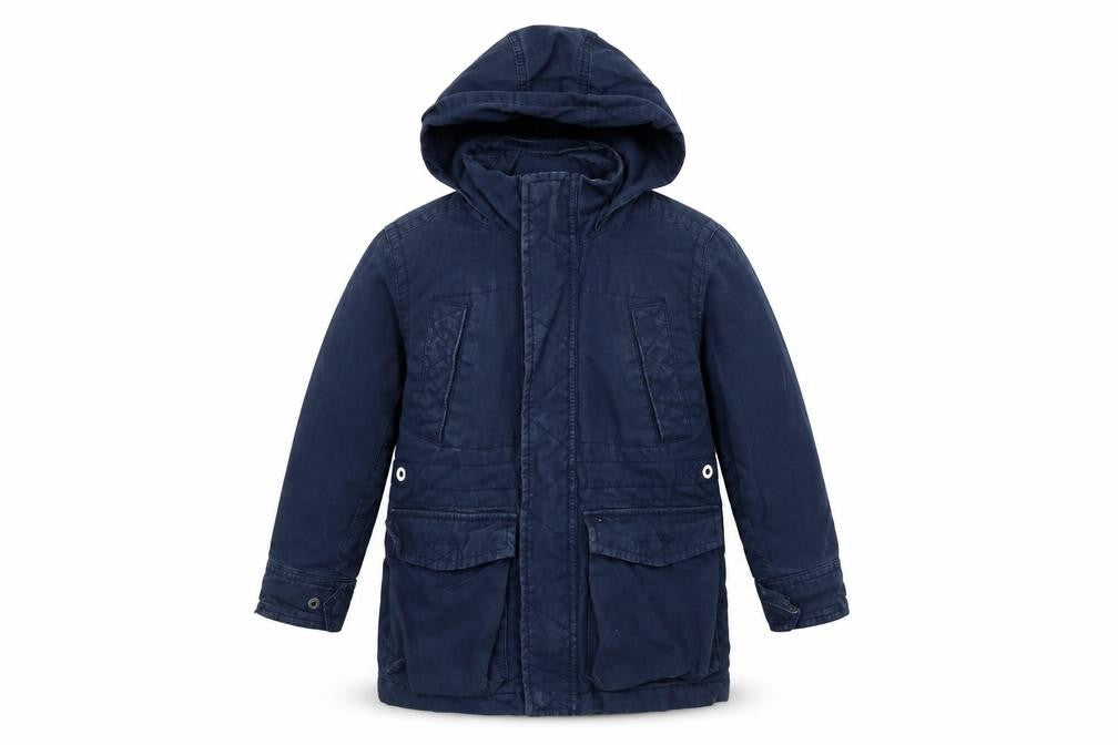 Front view of Gap boys’ blue overcoat coat, size 4-5, years