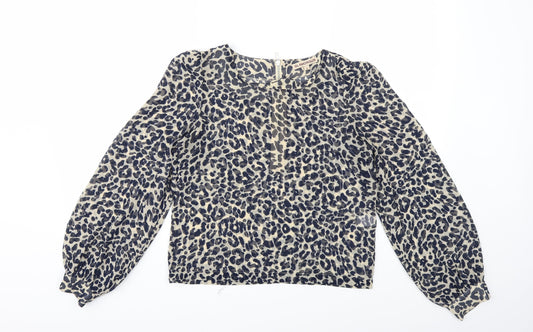 Glamorous Womens Blue Animal Print  Basic Blouse Size 8
