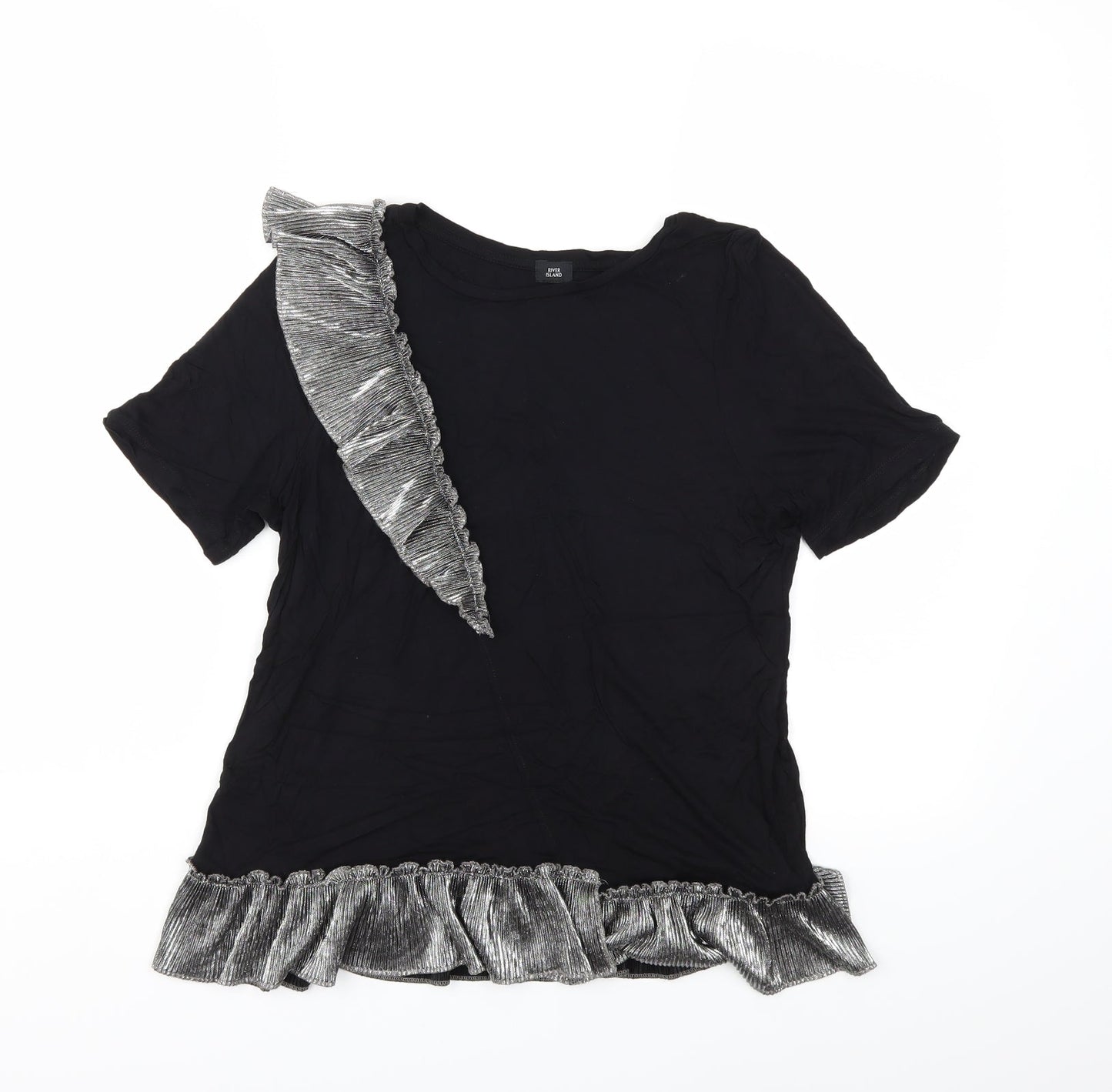 Womens UK Size 10 River Island Black Basic T-Shirt