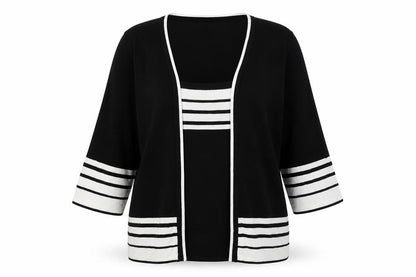 Front view of Bonmarché women’s black striped knit jumper, size M