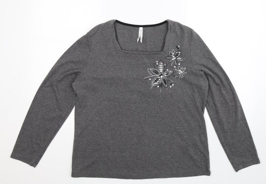 BM Womens Grey Floral Jersey Pullover Jumper Size M