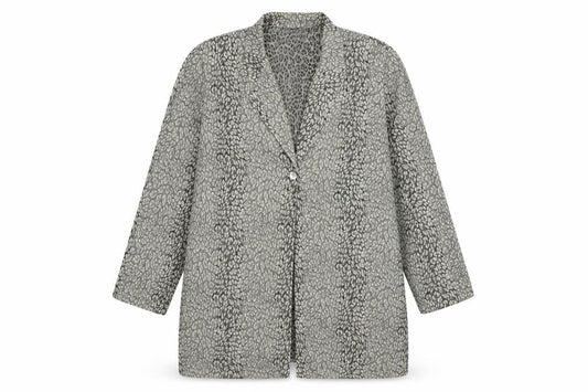 Front view of Preworn women’s multicoloured animal print basic button-up, size UK 20