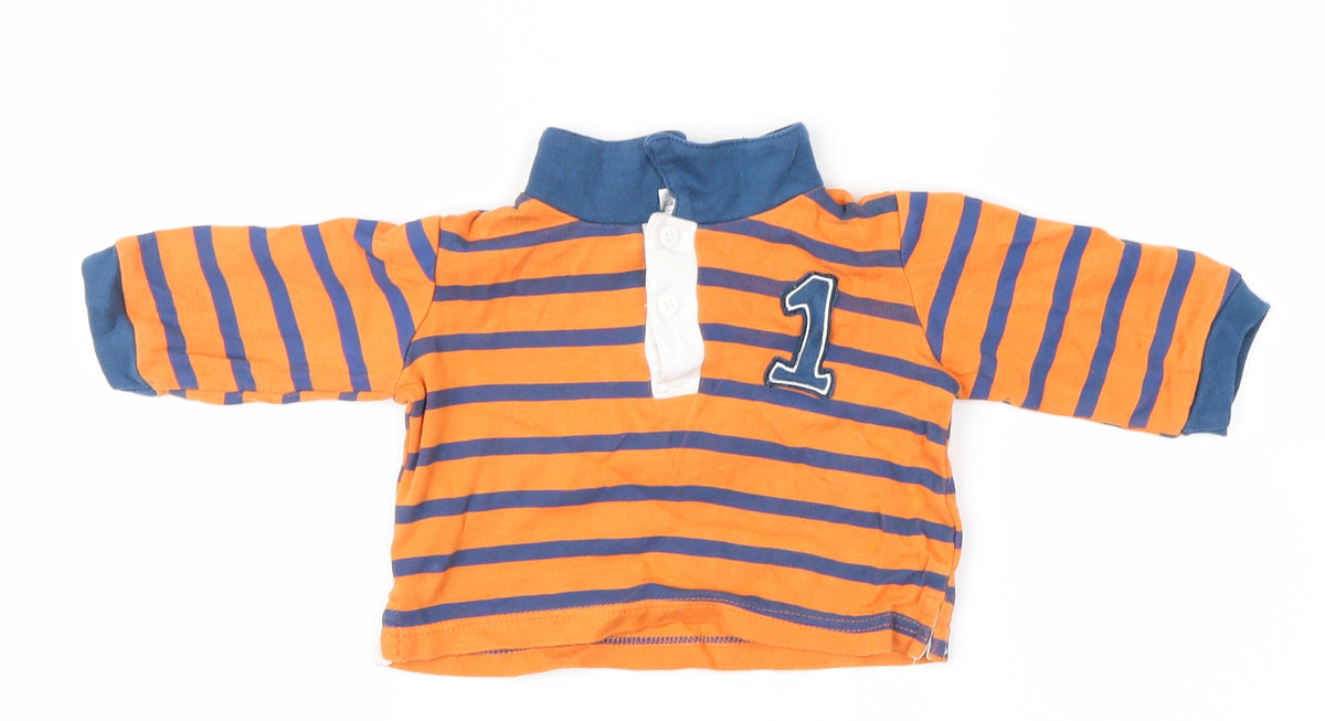 Additional front view of Eddie & Ella Orange Striped Basic Button-Up, size 9-12, Months