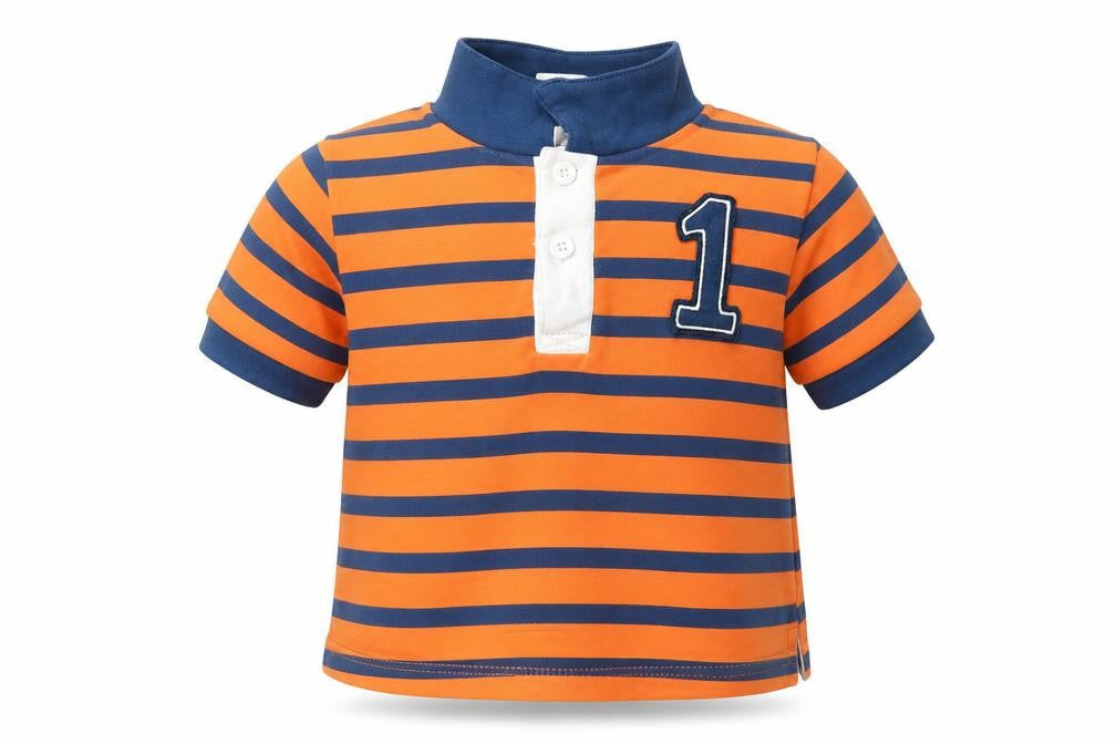 Front view of Eddie & Ella Orange Striped Basic Button-Up, size 9-12, Months