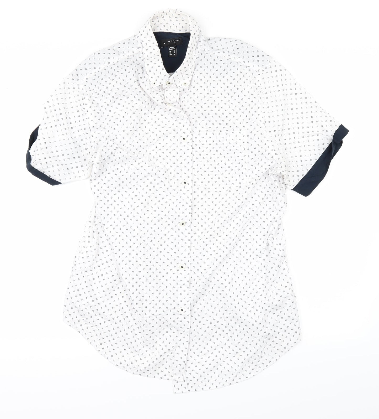 Mens UK Size L New Look White  Button-Up Short Sleeve Casual Shirt