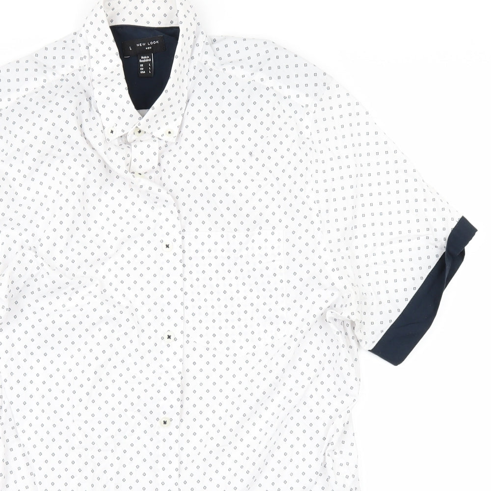 Mens UK Size L New Look White  Button-Up Short Sleeve Casual Shirt