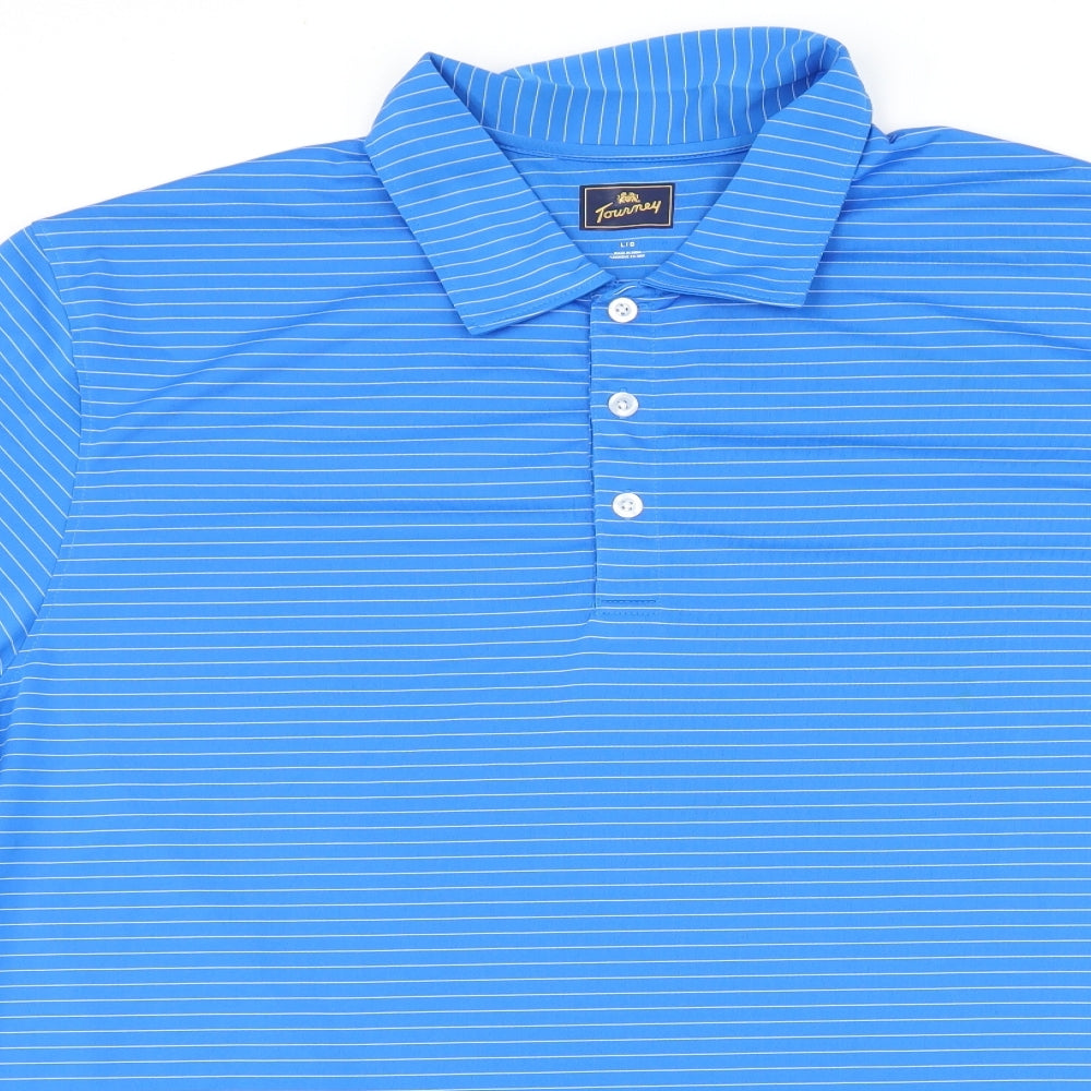 tourney Mens Blue Striped   Polo Size L