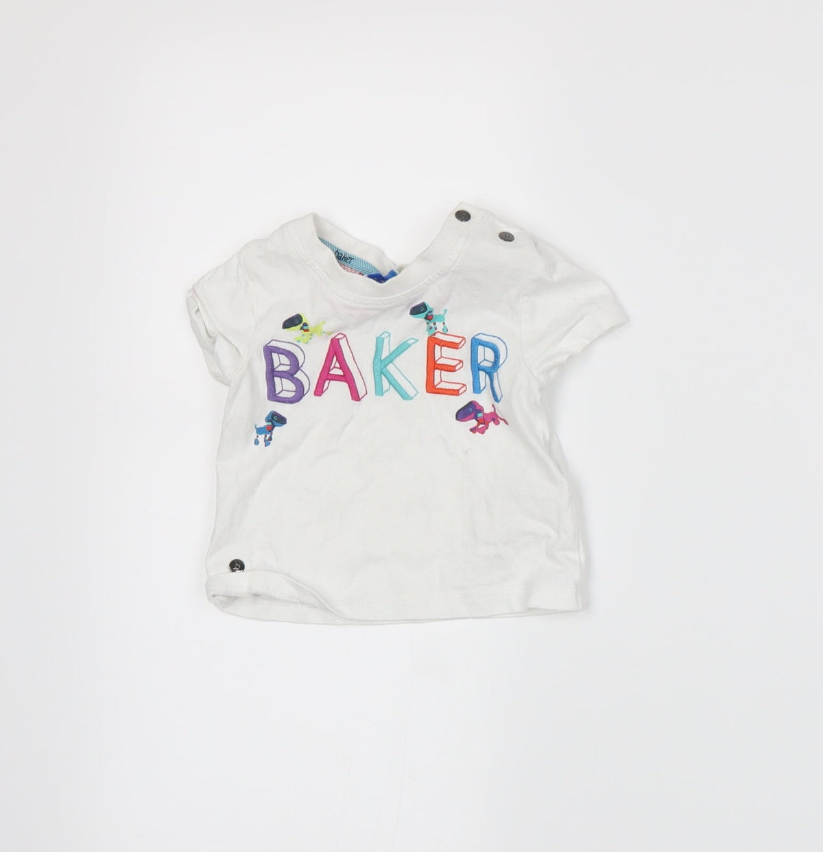 Additional front view of Baker boys’ white basic t-shirt, size 3-6, months