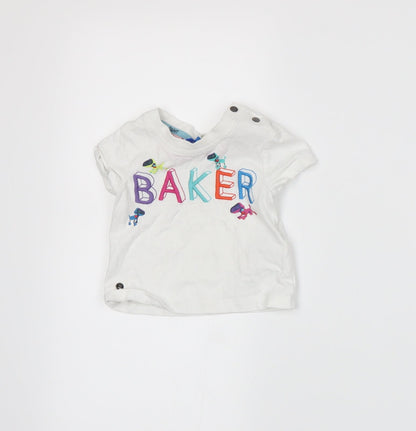 Additional front view of Baker boys’ white basic t-shirt, size 3-6, months