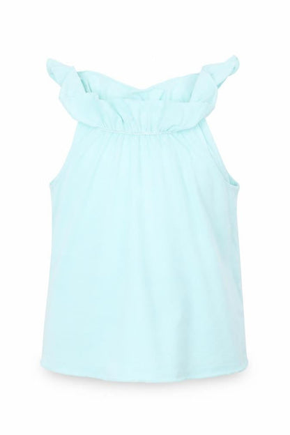 Front view of H&M girls’ blue basic tank, size 6-7, years