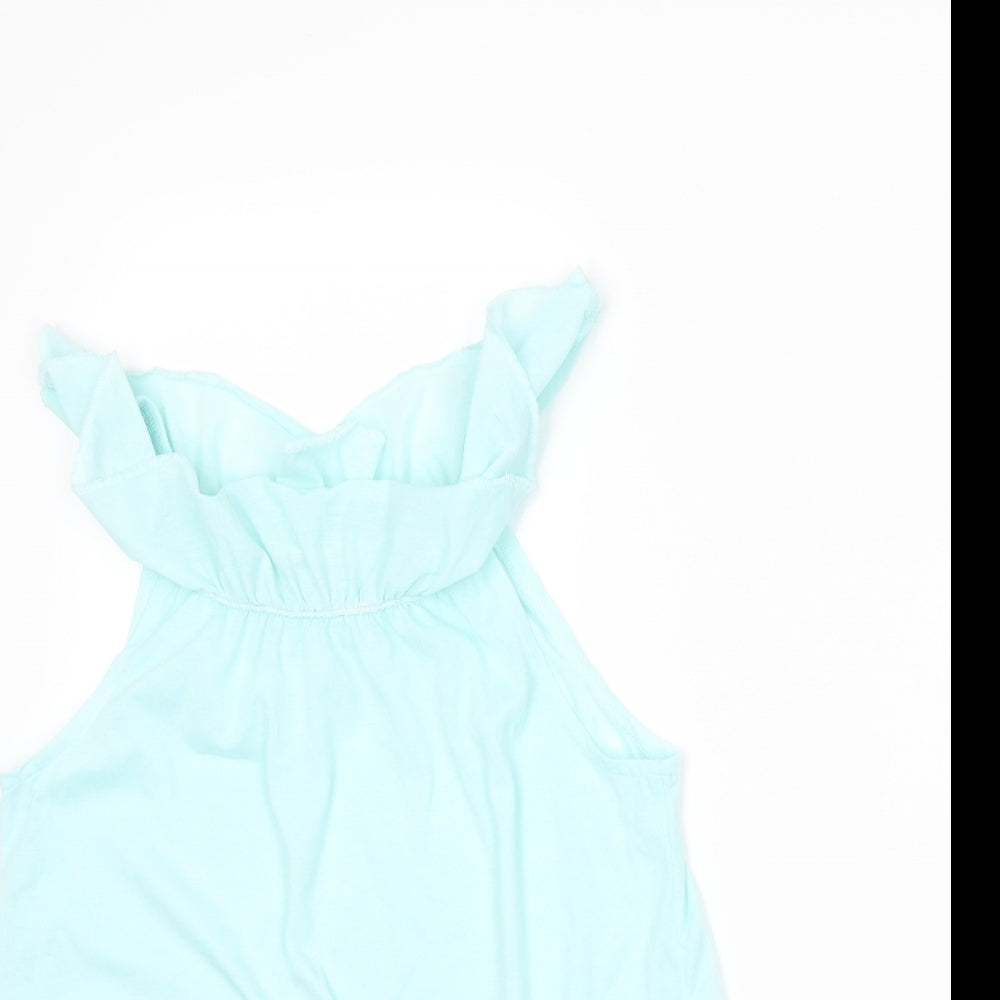 Close-up detail of H&M girls’ blue basic tank, size 6-7, years