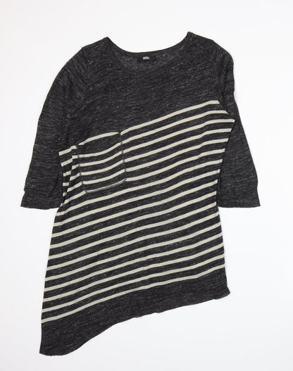 Marks and Spencer Womens Grey Striped Knit Pullover Jumper Size 14