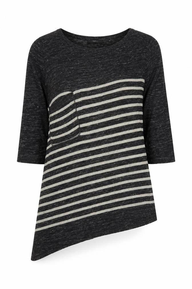 Front view of Marks & Spencer women’s grey striped knit jumper, size UK 14