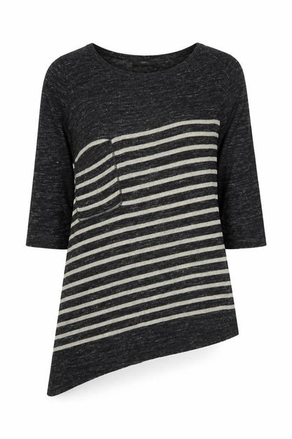 Front view of Marks & Spencer women’s grey striped knit jumper, size UK 14