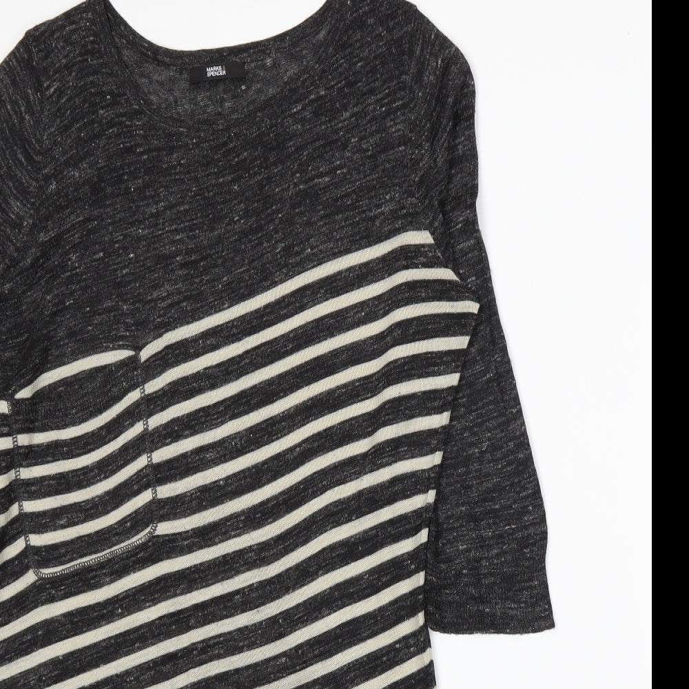Marks and Spencer Womens Grey Striped Knit Pullover Jumper Size 14