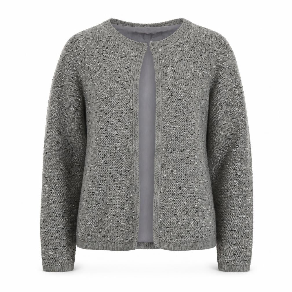 Front view of La Redoute women’s grey knit cardigan jumper, size L