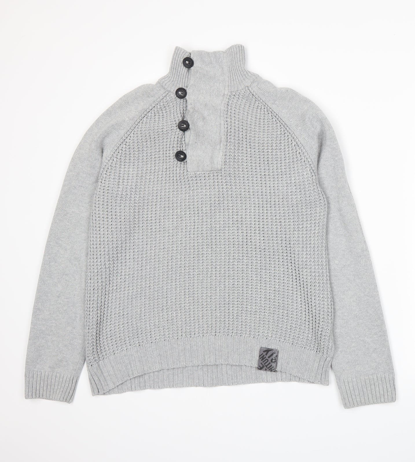 Preworn Mens Grey  Knit Henley Jumper Size S