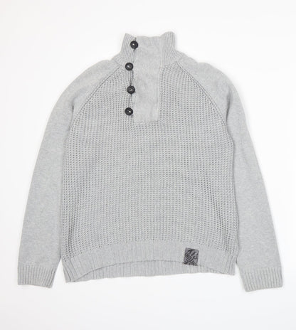 Preworn Mens Grey  Knit Henley Jumper Size S